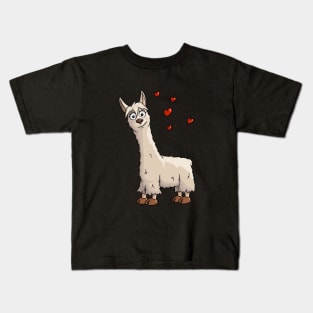 Fancy Cartoon Llama with Hearts Kids T-Shirt